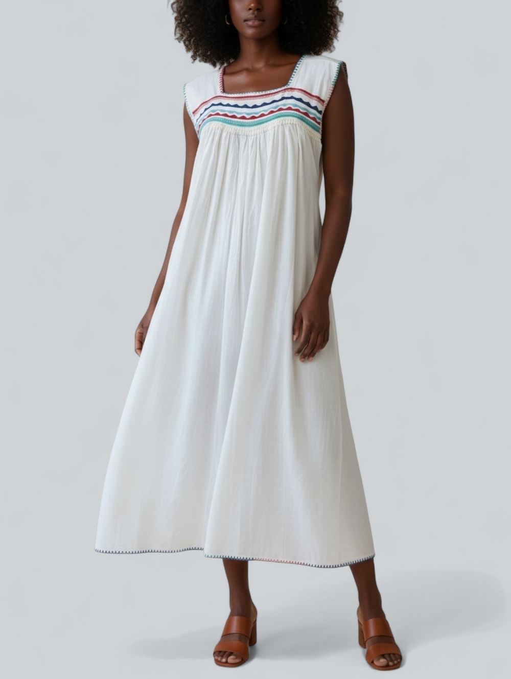 Carolina K Handcrafted Embroidered Cotton Maxi Dress Artisan Boho Mexico Size S